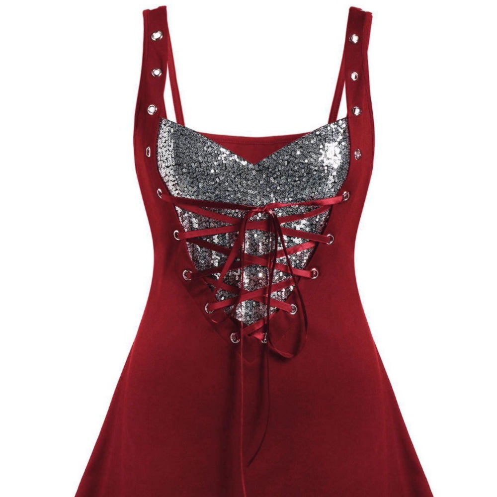 Sequined lace up rings tank top